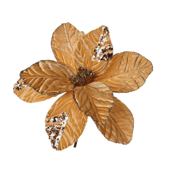 Flor decorativa navideña dorada